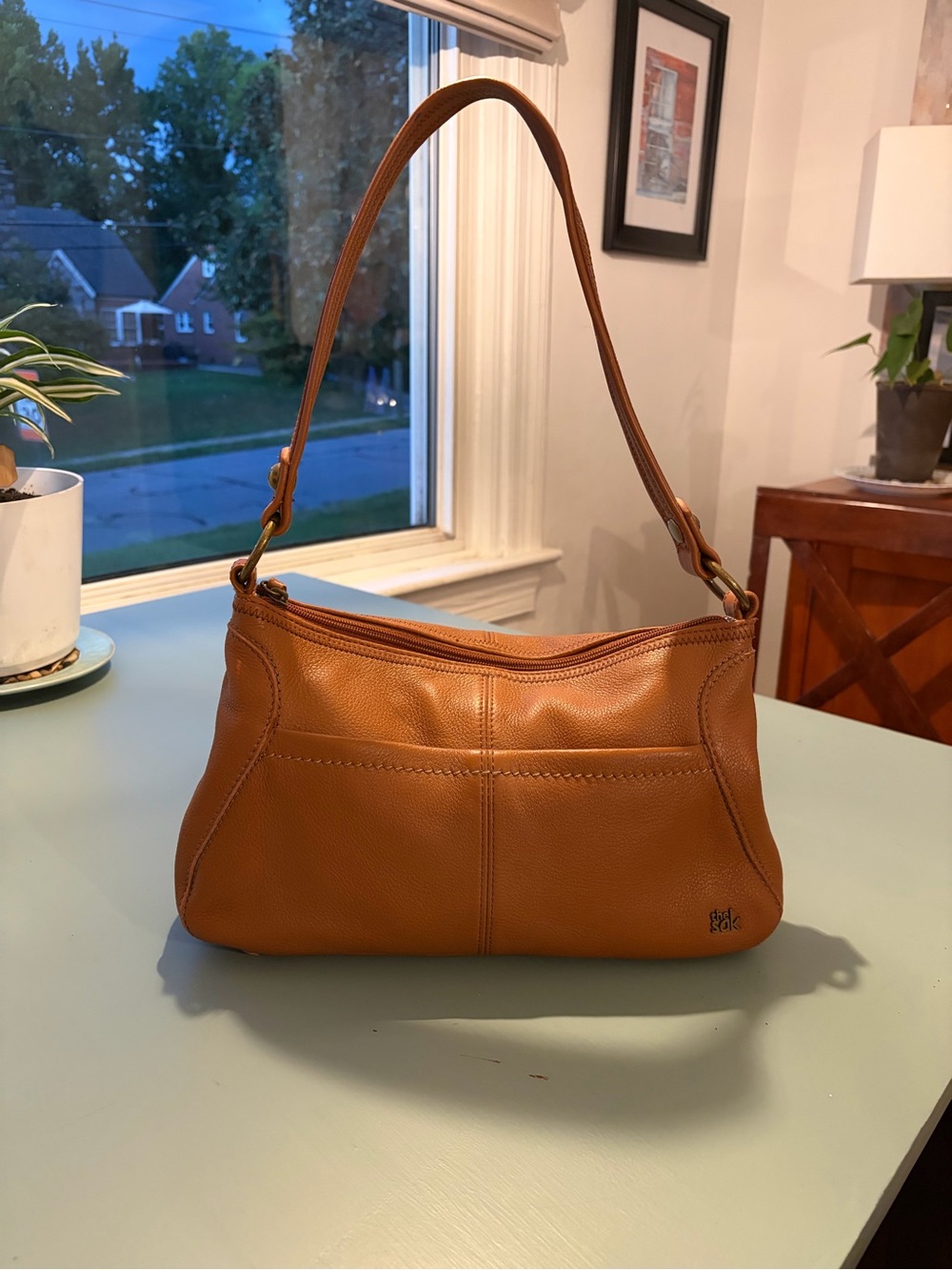 The Sak Cognac Brown Genuine Leather Shoulder Bag Purse Hobo Zip Top